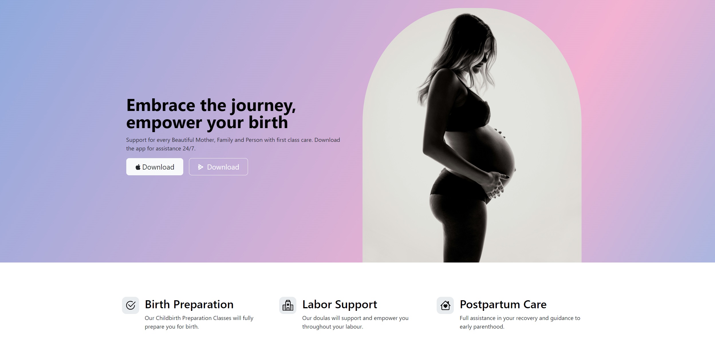 Doula landing page project preview